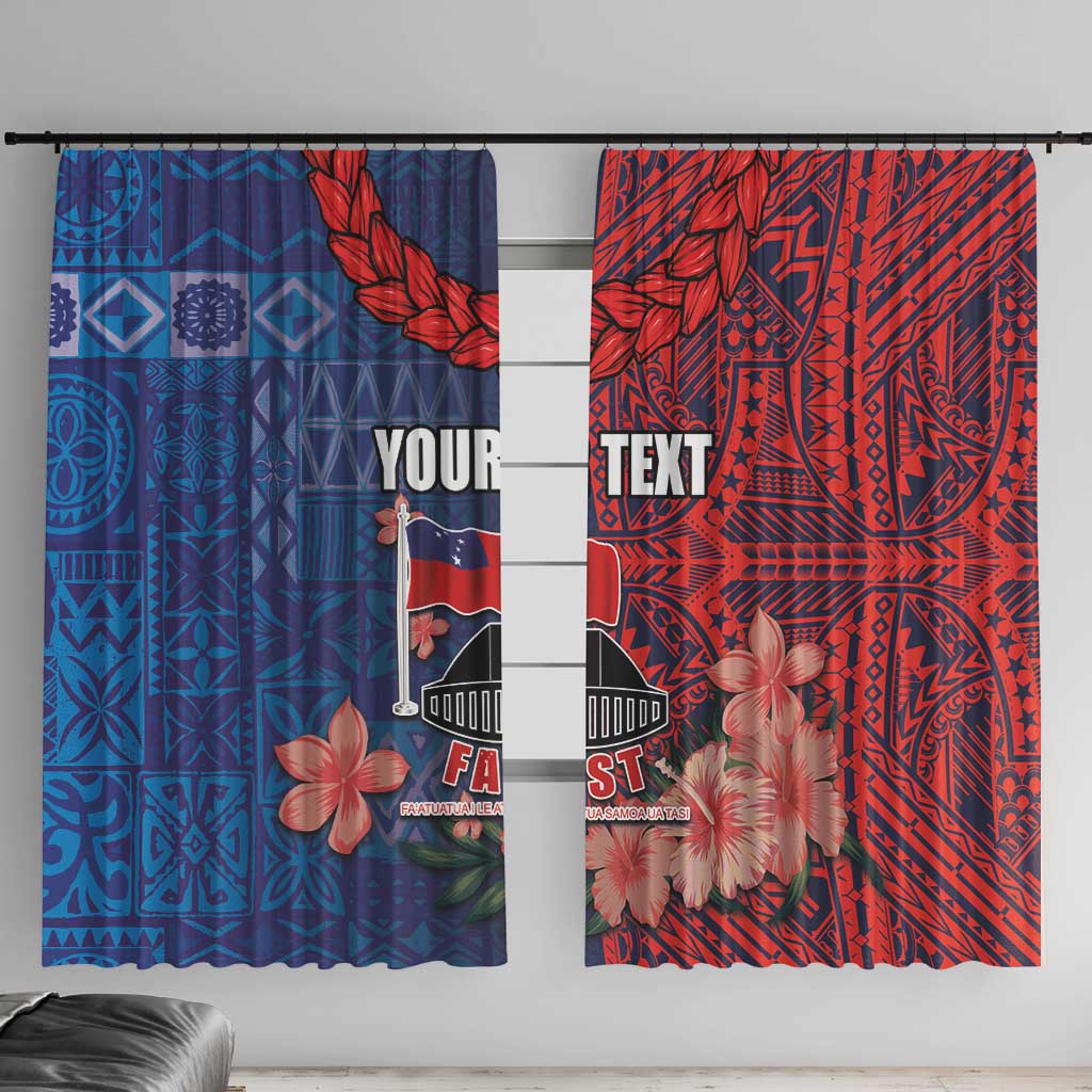 CHOGM FAST Samoa 2024 Window Curtain Samoan Tapa Tribal and Ornament Pattern with Hibiscus LT03 With Hooks Blue - Polynesian Pride