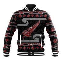 New Zealand Christmas Baseball Jacket Meri Kirihimete Silver Fern Knit Style Red Color - Polynesian Pride