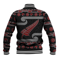 New Zealand Christmas Baseball Jacket Meri Kirihimete Silver Fern Knit Style Red Color - Polynesian Pride
