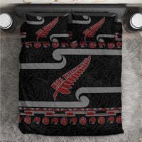 New Zealand Christmas Bedding Set Meri Kirihimete Silver Fern Knit Style Red Color - Polynesian Pride