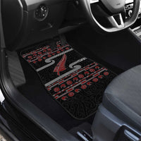 New Zealand Christmas Car Mats Meri Kirihimete Silver Fern Knit Style Red Color - Polynesian Pride