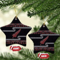 New Zealand Christmas Ceramic Ornament Meri Kirihimete Silver Fern Knit Style Red Color - Polynesian Pride