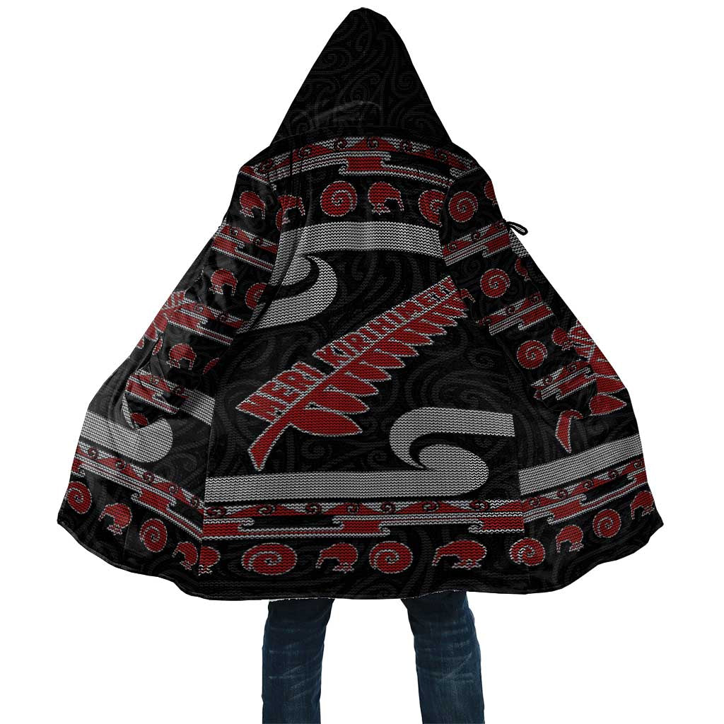 New Zealand Christmas Cloak Meri Kirihimete Silver Fern Knit Style Red Color - Polynesian Pride