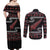 New Zealand Christmas Couples Matching Off Shoulder Maxi Dress and Long Sleeve Button Shirt Meri Kirihimete Silver Fern Knit Style Red Color - Polynesian Pride