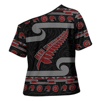 New Zealand Christmas Cross Shoulder Shirt Meri Kirihimete Silver Fern Knit Style Red Color - Polynesian Pride