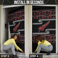 New Zealand Christmas Door Cover Meri Kirihimete Silver Fern Knit Style Red Color - Polynesian Pride