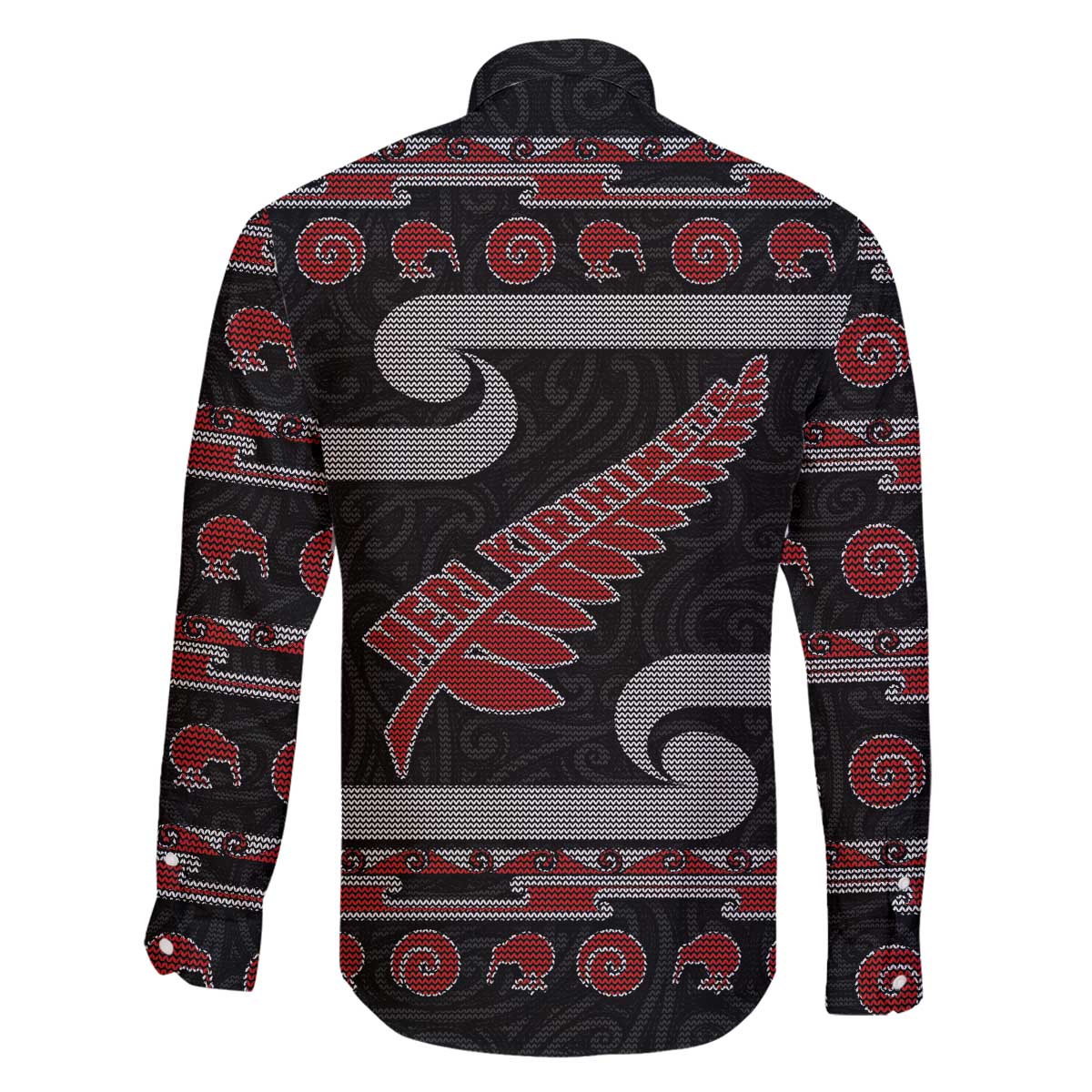 New Zealand Christmas Family Matching Off The Shoulder Long Sleeve Dress and Hawaiian Shirt Meri Kirihimete Silver Fern Knit Style Red Color - Polynesian Pride