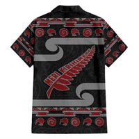 New Zealand Christmas Family Matching Off Shoulder Short Dress and Hawaiian Shirt Meri Kirihimete Silver Fern Knit Style Red Color - Polynesian Pride
