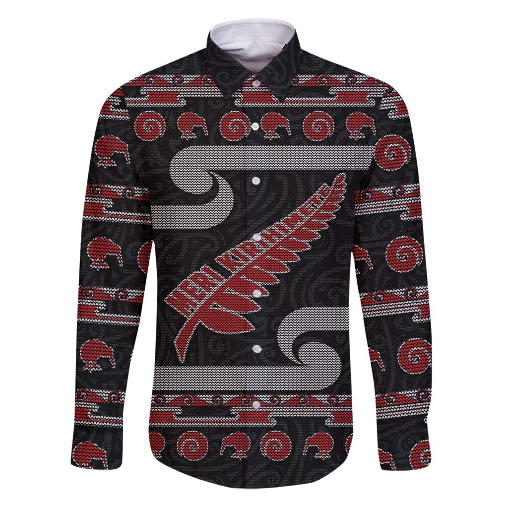 New Zealand Christmas Family Matching Puletasi and Hawaiian Shirt Meri Kirihimete Silver Fern Knit Style Red Color - Polynesian Pride