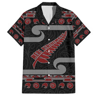 New Zealand Christmas Family Matching Short Sleeve Bodycon Dress and Hawaiian Shirt Meri Kirihimete Silver Fern Knit Style Red Color - Polynesian Pride