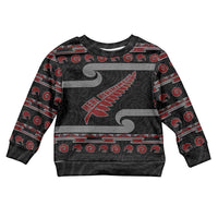 New Zealand Christmas Kid Ugly Christmas Sweater Meri Kirihimete Silver Fern Knit Style Red Color - Polynesian Pride