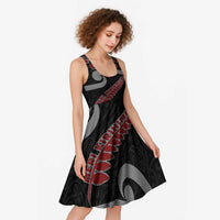 New Zealand Christmas Midi Dress Meri Kirihimete Silver Fern Knit Style Red Color - Polynesian Pride