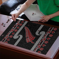 New Zealand Christmas Puzzle Meri Kirihimete Silver Fern Knit Style Red Color - Polynesian Pride