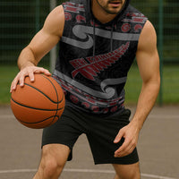 New Zealand Christmas Sleeveless Hoodie Meri Kirihimete Silver Fern Knit Style Red Color - Polynesian Pride