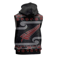 New Zealand Christmas Sleeveless Zip Hoodie Meri Kirihimete Silver Fern Knit Style Red Color - Polynesian Pride
