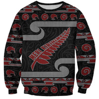 New Zealand Christmas Sweatshirt Meri Kirihimete Silver Fern Knit Style Red Color - Polynesian Pride