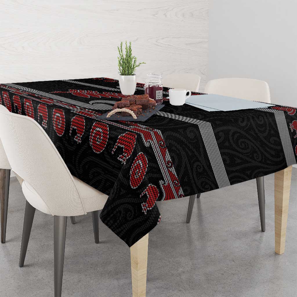New Zealand Christmas Tablecloth Meri Kirihimete Silver Fern Knit Style Red Color - Polynesian Pride
