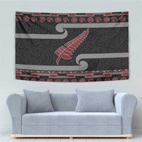 New Zealand Christmas Tapestry Meri Kirihimete Silver Fern Knit Style Red Color - Polynesian Pride