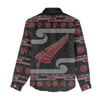 New Zealand Christmas Women Casual Shirt Meri Kirihimete Silver Fern Knit Style Red Color - Polynesian Pride