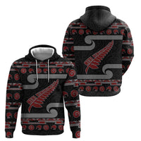 New Zealand Christmas Zip Hoodie Meri Kirihimete Silver Fern Knit Style Red Color - Polynesian Pride