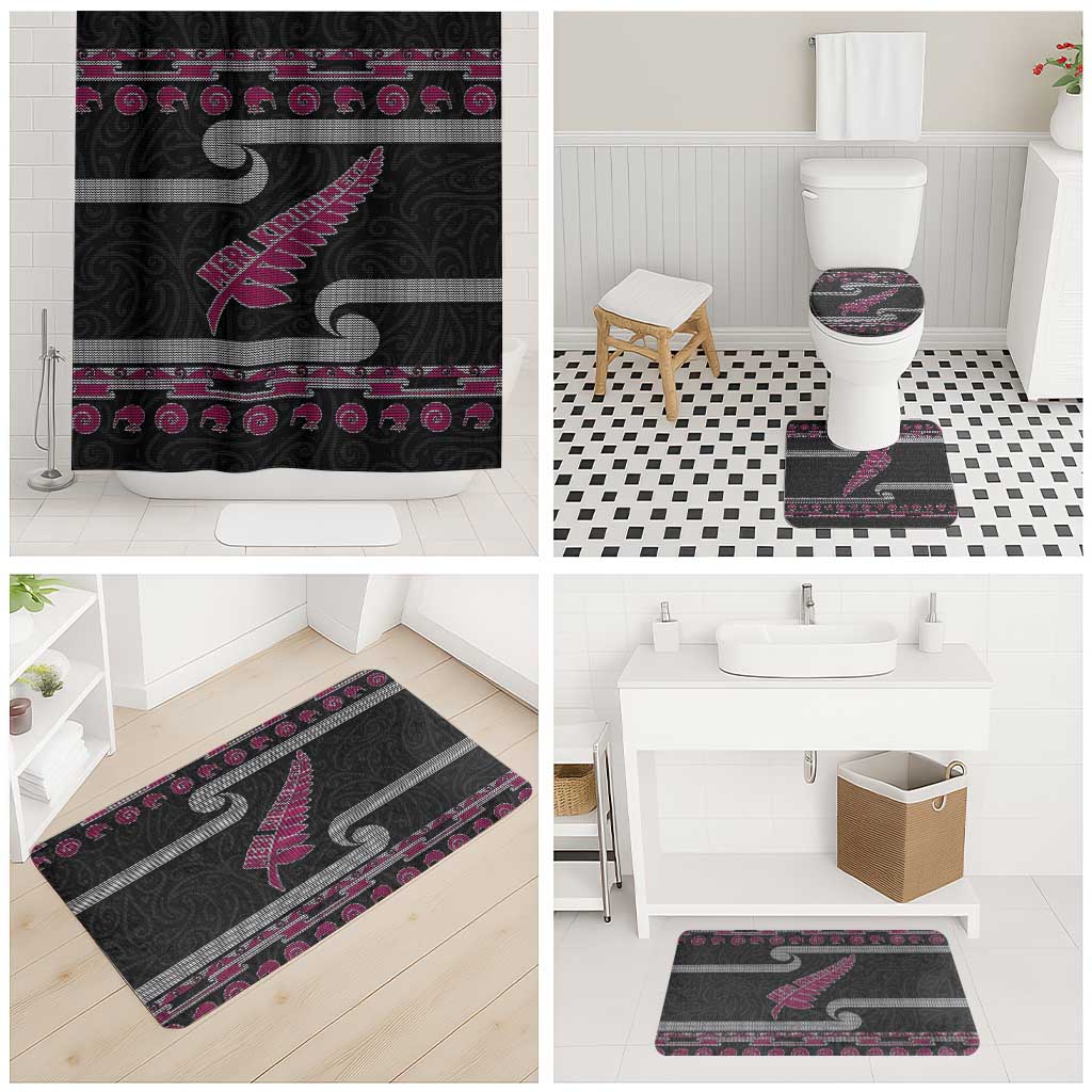 New Zealand Christmas Bathroom Set Meri Kirihimete Silver Fern Knit Style Pink Color - Polynesian Pride