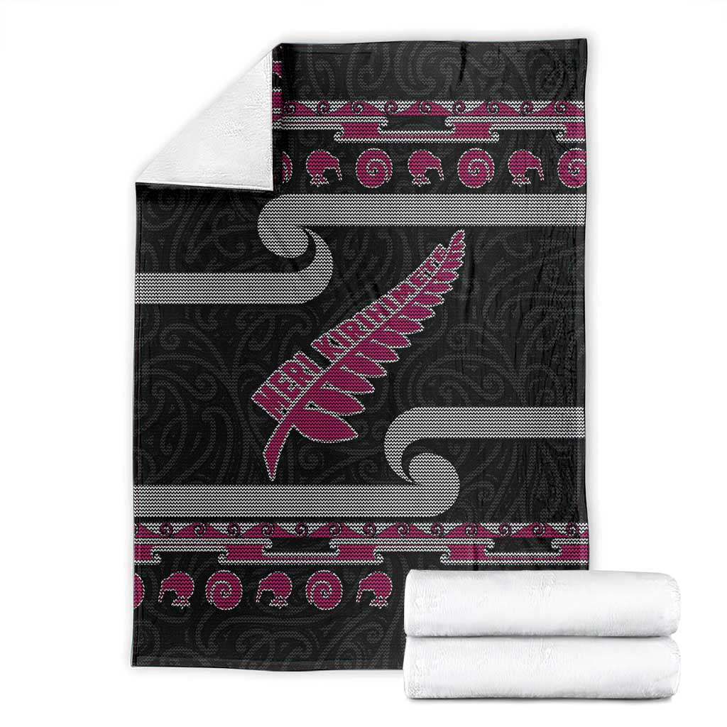 New Zealand Christmas Blanket Meri Kirihimete Silver Fern Knit Style Pink Color - Polynesian Pride