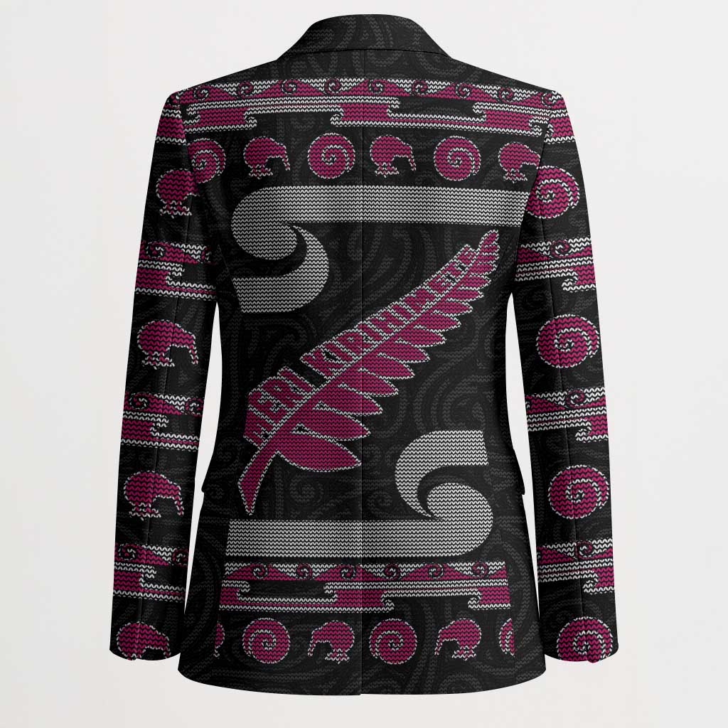 New Zealand Christmas Blazer Meri Kirihimete Silver Fern Knit Style Pink Color - Polynesian Pride