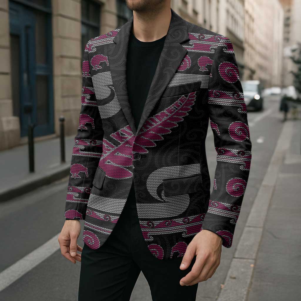 New Zealand Christmas Blazer Meri Kirihimete Silver Fern Knit Style Pink Color - Polynesian Pride