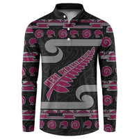 New Zealand Christmas Button Sweatshirt Meri Kirihimete Silver Fern Knit Style Pink Color - Polynesian Pride