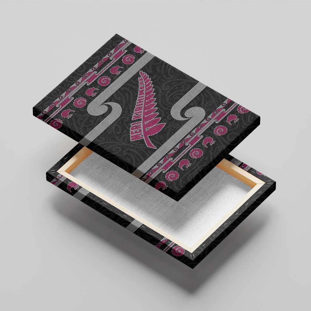 New Zealand Christmas Canvas Wall Art Meri Kirihimete Silver Fern Knit Style Pink Color - Polynesian Pride