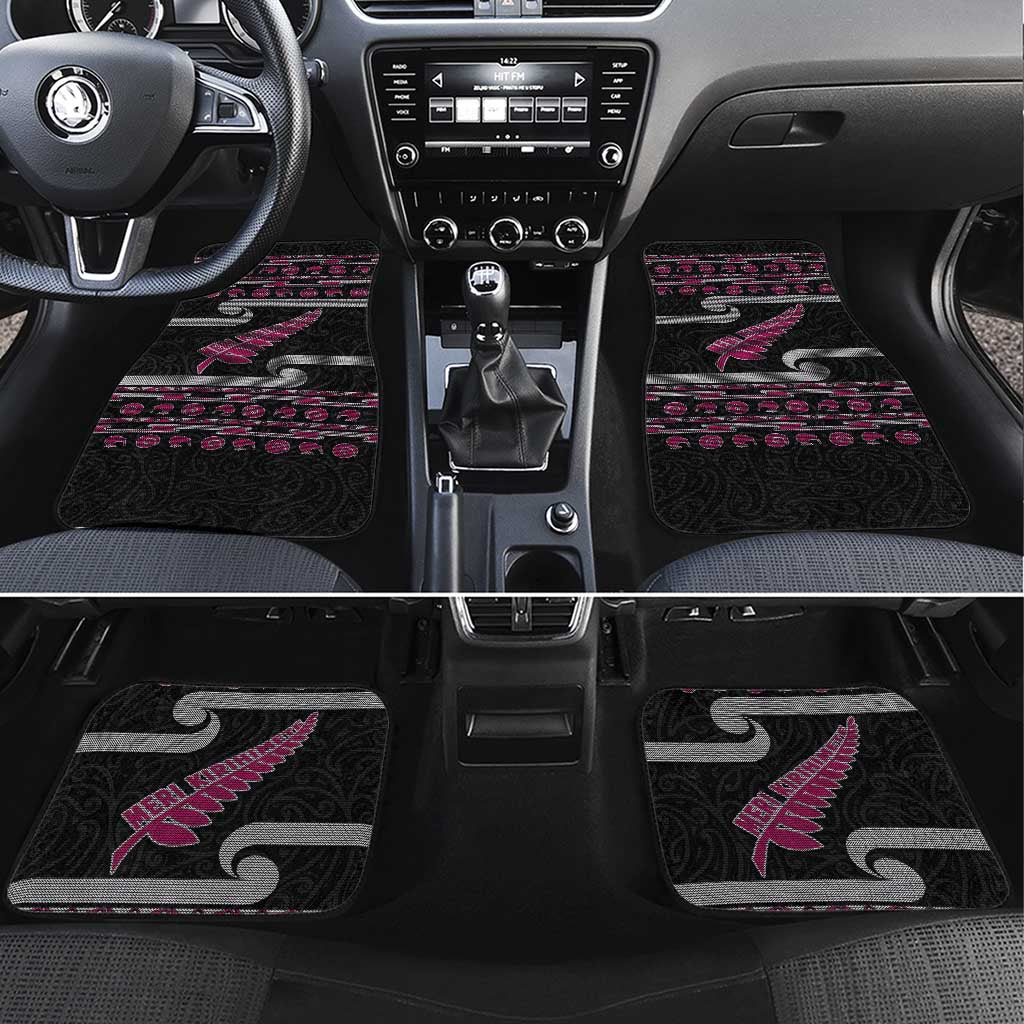 New Zealand Christmas Car Mats Meri Kirihimete Silver Fern Knit Style Pink Color - Polynesian Pride