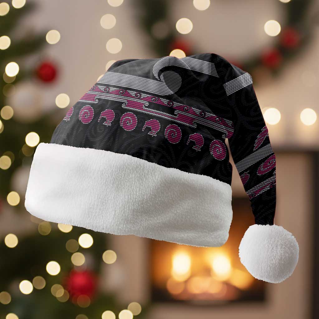 New Zealand Christmas Santa Hat Meri Kirihimete Silver Fern Knit Style Pink Color - Polynesian Pride