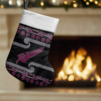 New Zealand Christmas Stocking Meri Kirihimete Silver Fern Knit Style Pink Color - Polynesian Pride