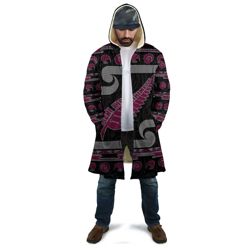 New Zealand Christmas Cloak Meri Kirihimete Silver Fern Knit Style Pink Color - Polynesian Pride