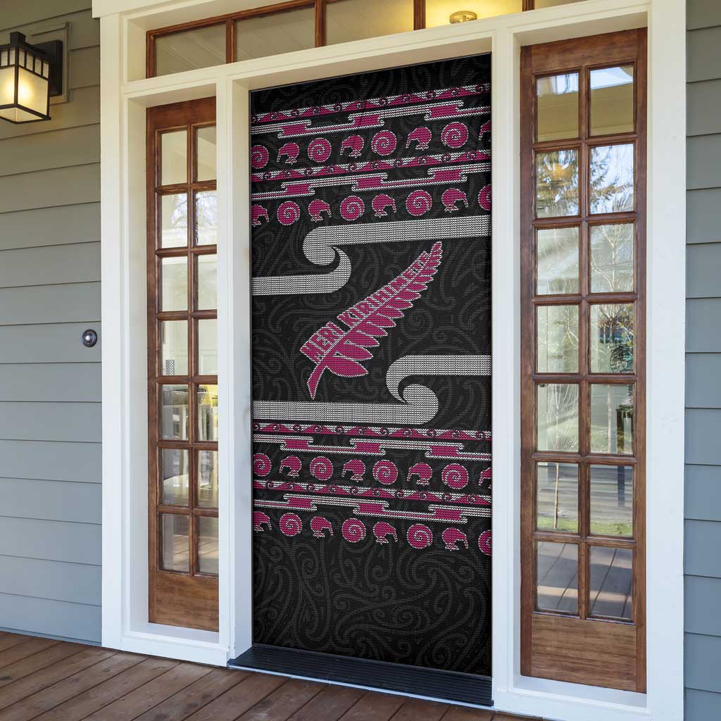 New Zealand Christmas Door Cover Meri Kirihimete Silver Fern Knit Style Pink Color - Polynesian Pride