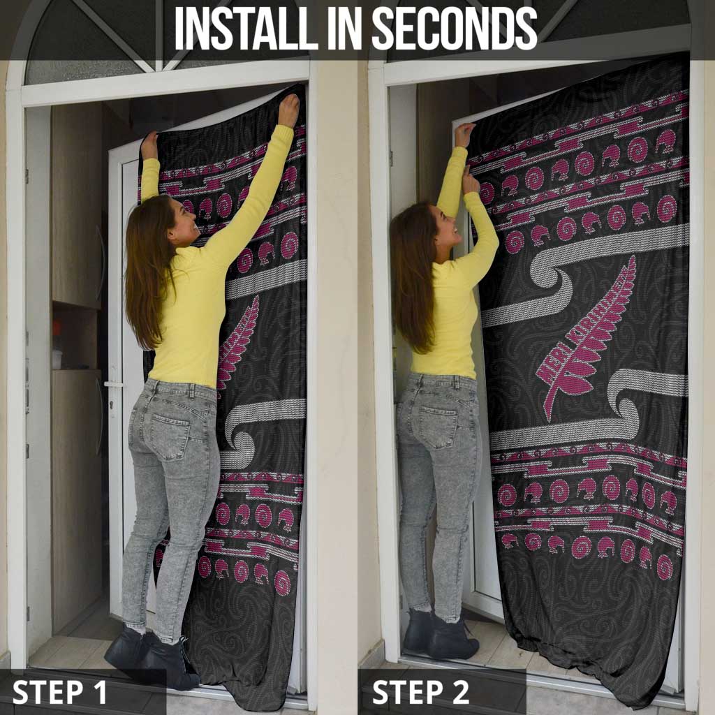 New Zealand Christmas Door Cover Meri Kirihimete Silver Fern Knit Style Pink Color - Polynesian Pride