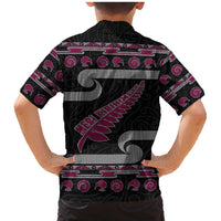 New Zealand Christmas Family Matching Mermaid Dress and Hawaiian Shirt Meri Kirihimete Silver Fern Knit Style Pink Color - Polynesian Pride