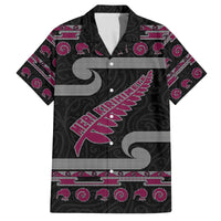 New Zealand Christmas Family Matching Off The Shoulder Long Sleeve Dress and Hawaiian Shirt Meri Kirihimete Silver Fern Knit Style Pink Color - Polynesian Pride