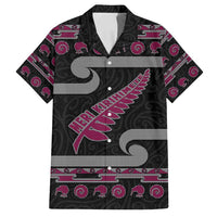 New Zealand Christmas Family Matching Off Shoulder Short Dress and Hawaiian Shirt Meri Kirihimete Silver Fern Knit Style Pink Color - Polynesian Pride