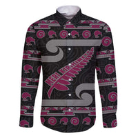New Zealand Christmas Family Matching Puletasi and Hawaiian Shirt Meri Kirihimete Silver Fern Knit Style Pink Color - Polynesian Pride