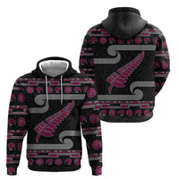 New Zealand Christmas Hoodie Meri Kirihimete Silver Fern Knit Style Pink Color - Polynesian Pride