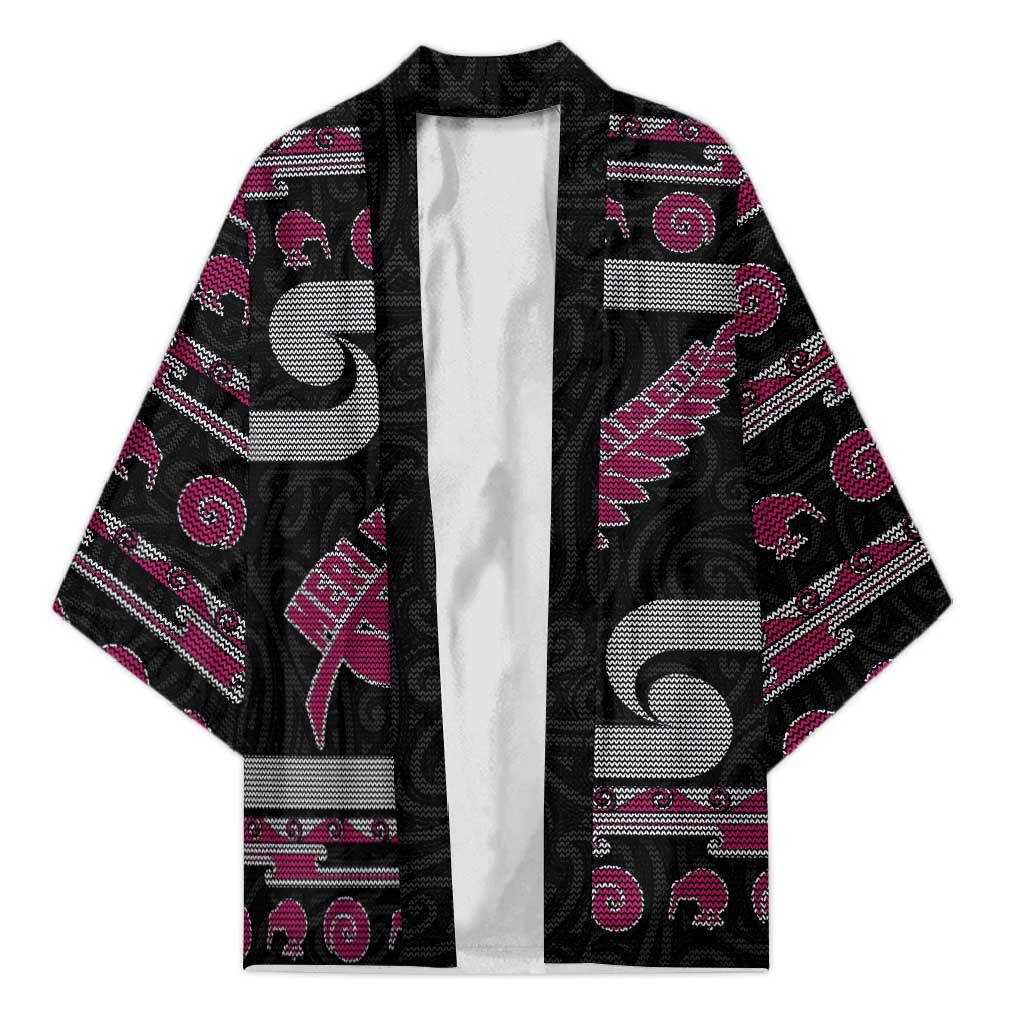 New Zealand Christmas Kimono Meri Kirihimete Silver Fern Knit Style Pink Color - Polynesian Pride