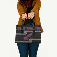 New Zealand Christmas Leather Bag Meri Kirihimete Silver Fern Knit Style Pink Color - Polynesian Pride