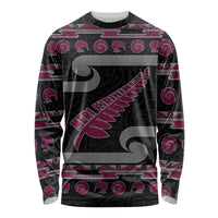 New Zealand Christmas Long Sleeve Shirt Meri Kirihimete Silver Fern Knit Style Pink Color - Polynesian Pride