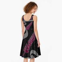 New Zealand Christmas Midi Dress Meri Kirihimete Silver Fern Knit Style Pink Color - Polynesian Pride