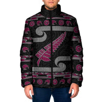 New Zealand Christmas Padded Jacket Meri Kirihimete Silver Fern Knit Style Pink Color - Polynesian Pride