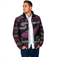 New Zealand Christmas Padded Jacket Meri Kirihimete Silver Fern Knit Style Pink Color - Polynesian Pride