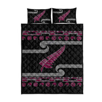 New Zealand Christmas Quilt Bed Set Meri Kirihimete Silver Fern Knit Style Pink Color - Polynesian Pride