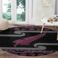 New Zealand Christmas Round Carpet Meri Kirihimete Silver Fern Knit Style Pink Color - Polynesian Pride