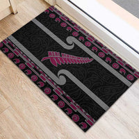 New Zealand Christmas Rubber Doormat Meri Kirihimete Silver Fern Knit Style Pink Color - Polynesian Pride
